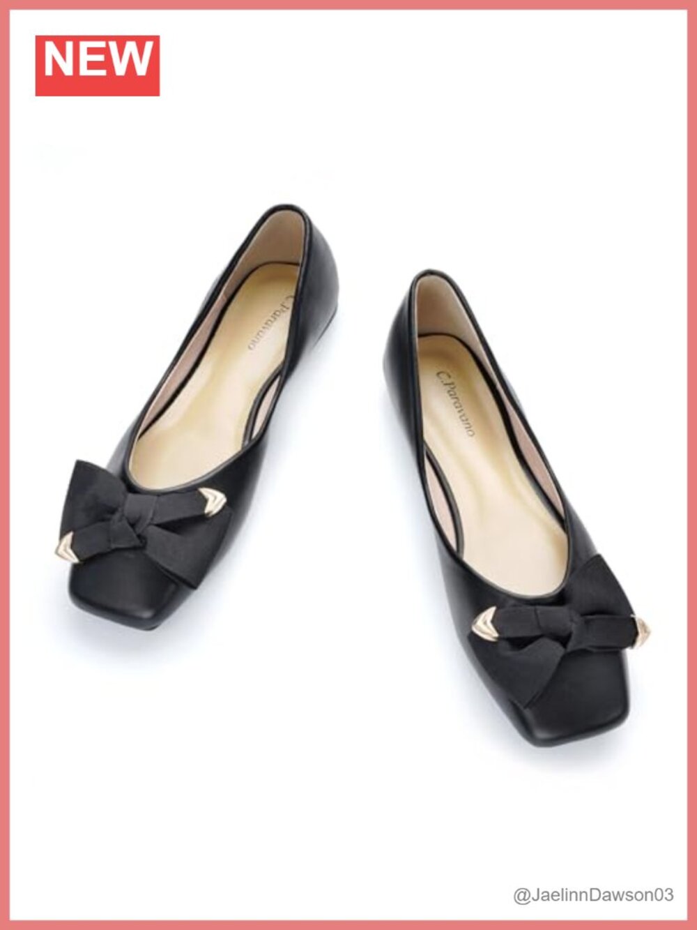 Women's Square Toe Ballet Flats Lambskin Leather Memory Foam Bow Dress Shoes